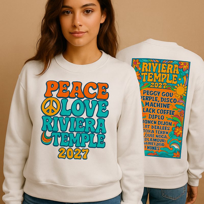 Riviera Temple 2027 sweatshirt with festival line-up